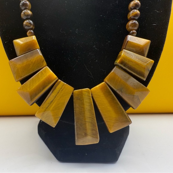 Tiger’s Eye Gemstone Beaded Bib Necklace 18.5” - Picture 2 of 9